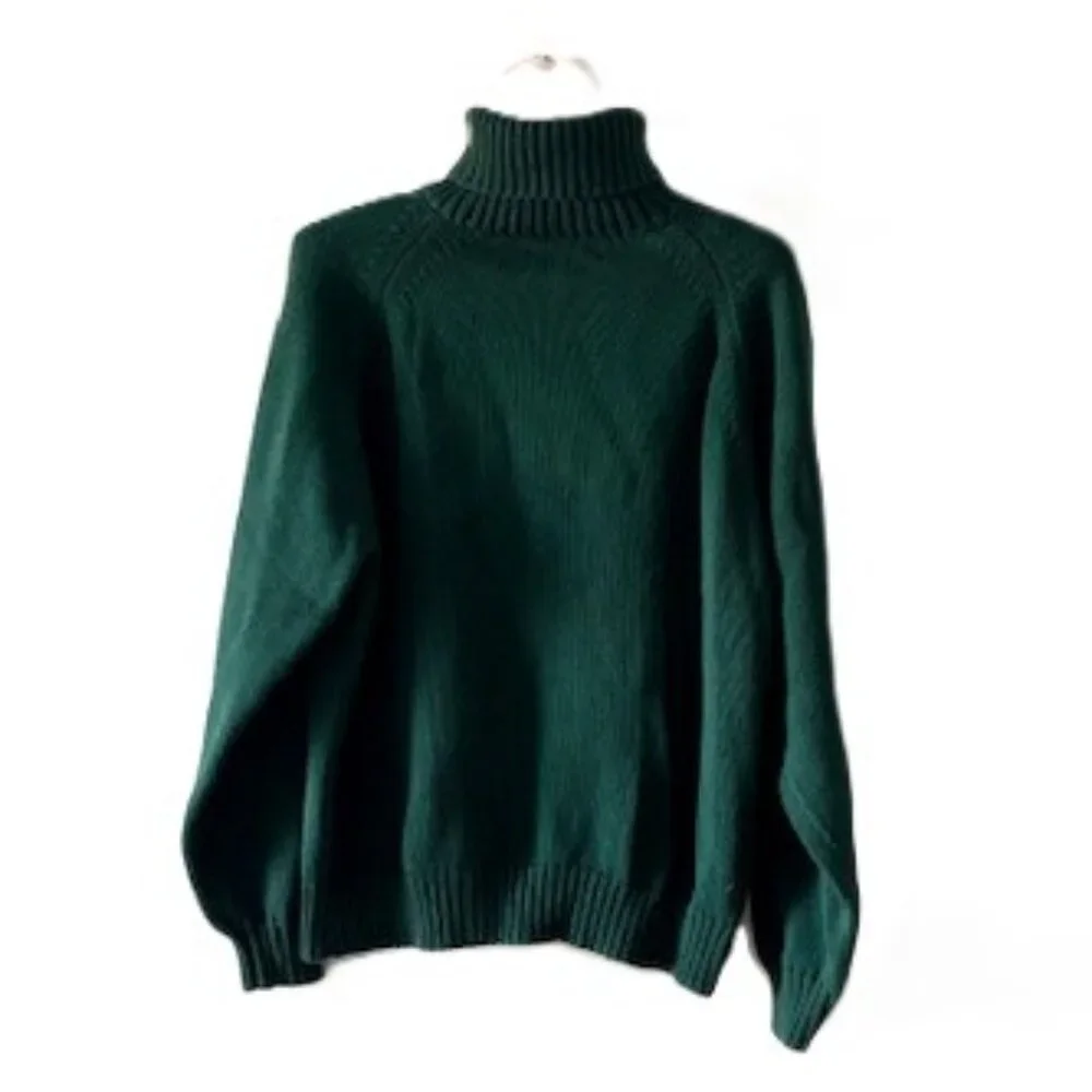 Lands' End Forest Green All-Cotton Turtleneck Sweater - Picture 2 of 4